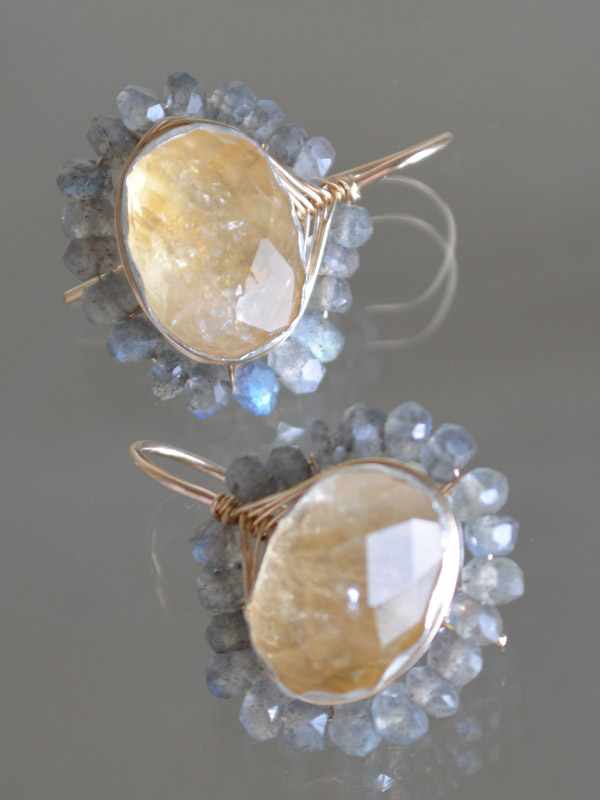 earrings Oval Mandala citrine and labradorite